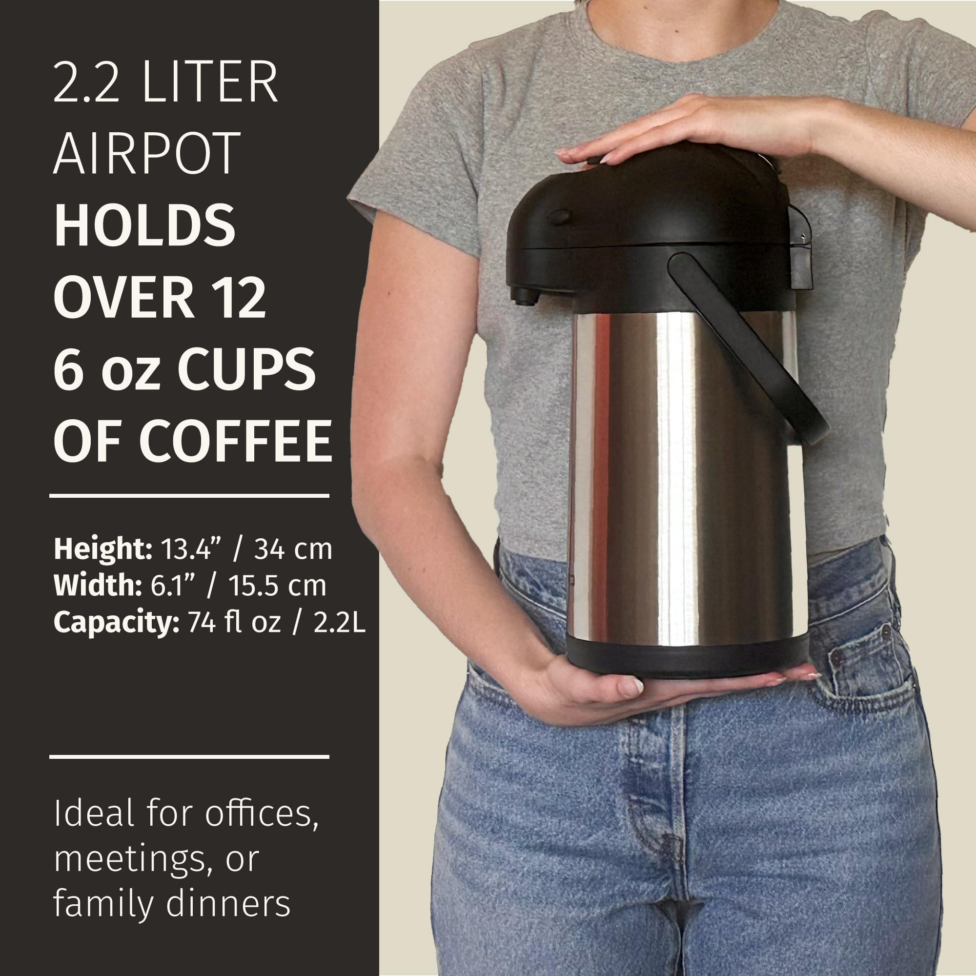 Cresimo cafetera termica 74oz tapa removible para rellenar rápido