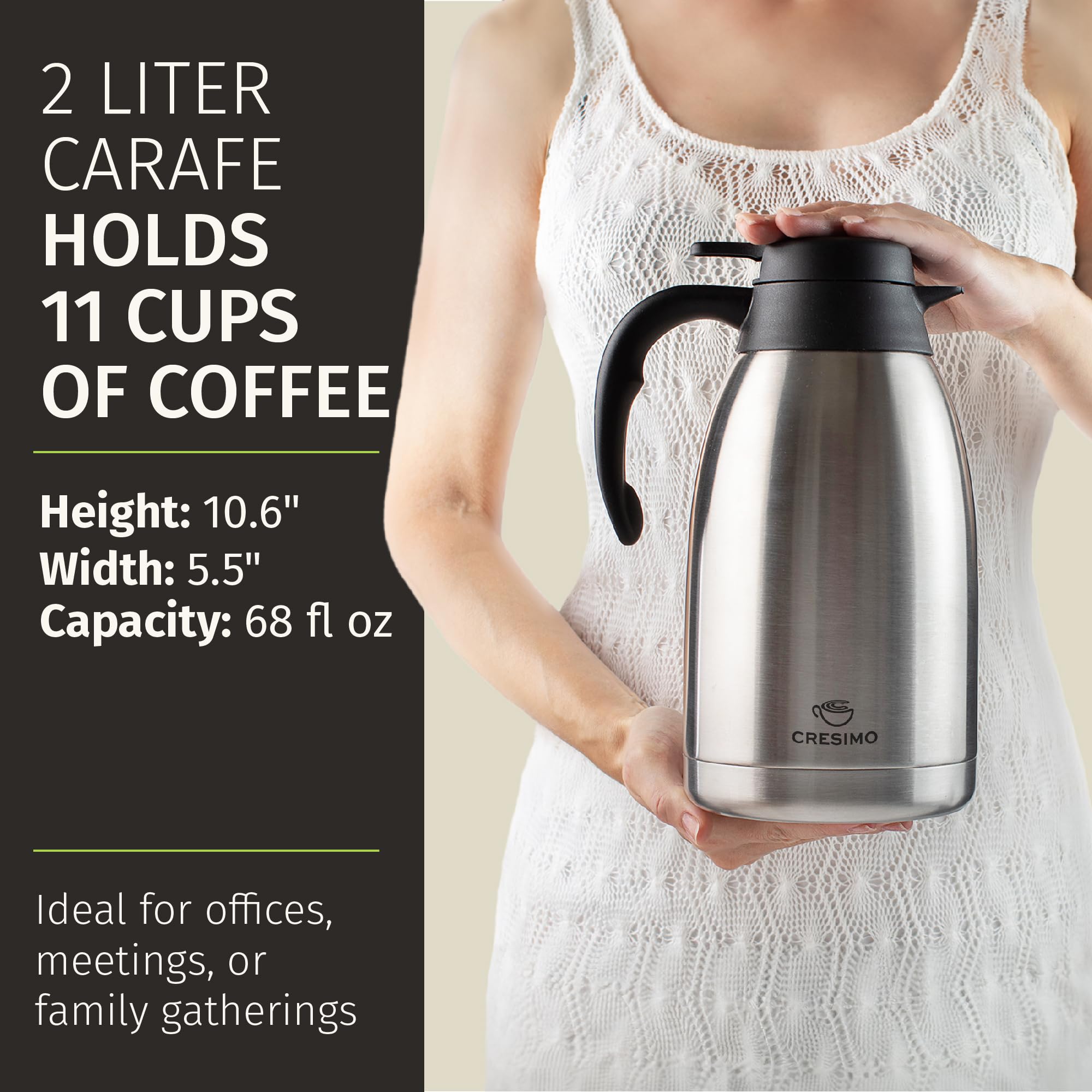 Cresimo jarra térmica de café 68oz, aislamiento 12 horas mantiene caliente.