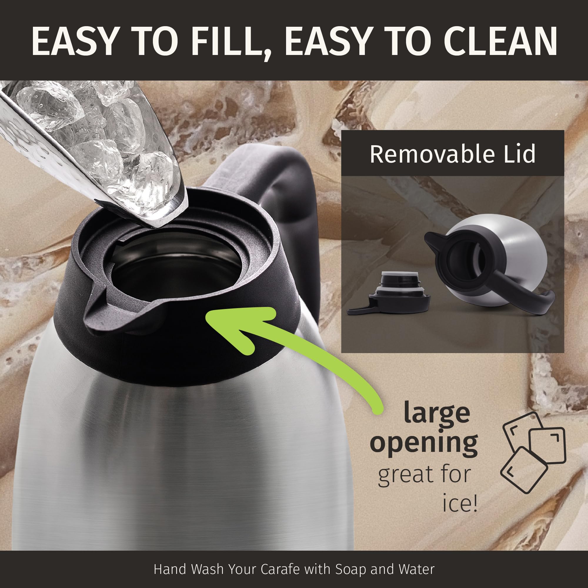 Cresimo jarra térmica de café 68oz, base antideslizante para estabilidad.