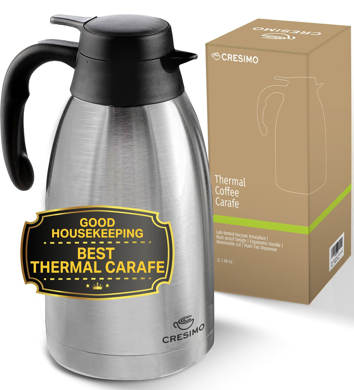 Cresimo jarra térmica de café 68oz, boca grande facilita rellenar y limpiar.