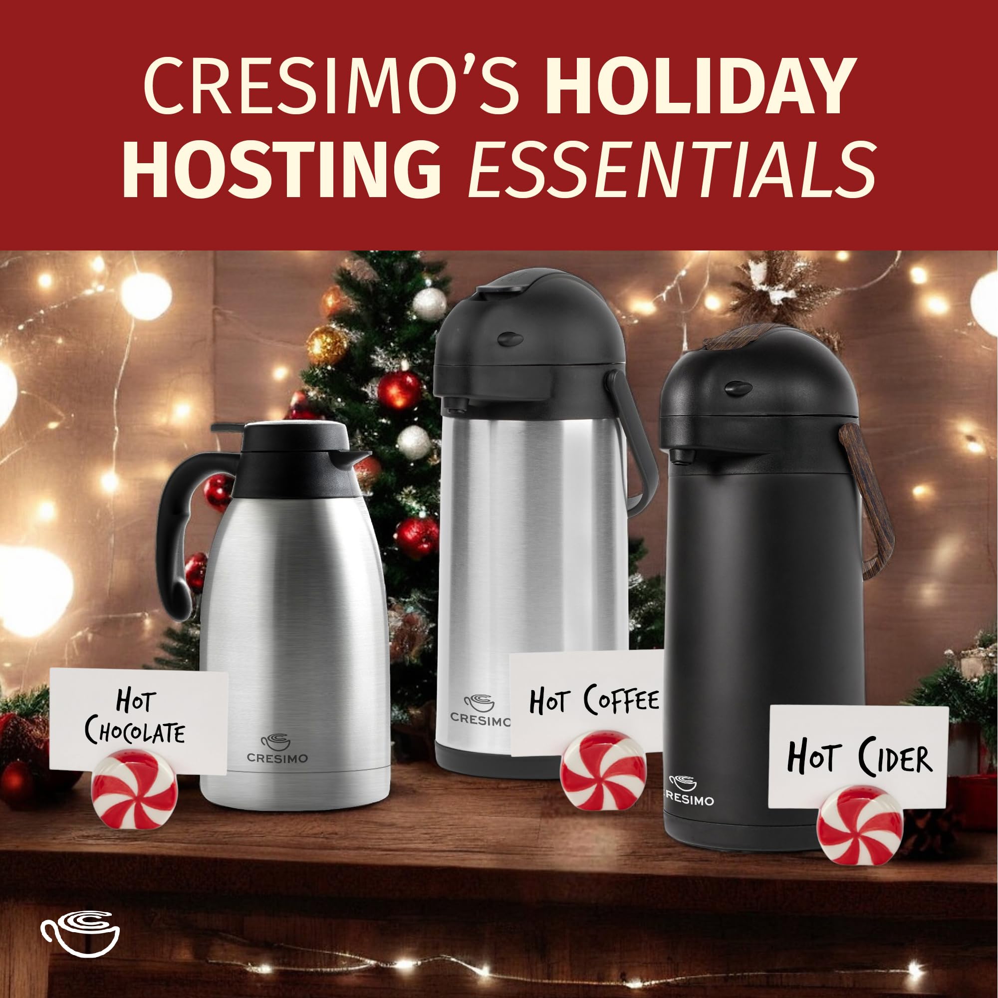 Cresimo jarra térmica de café 68oz, tapa desmontable y segura.