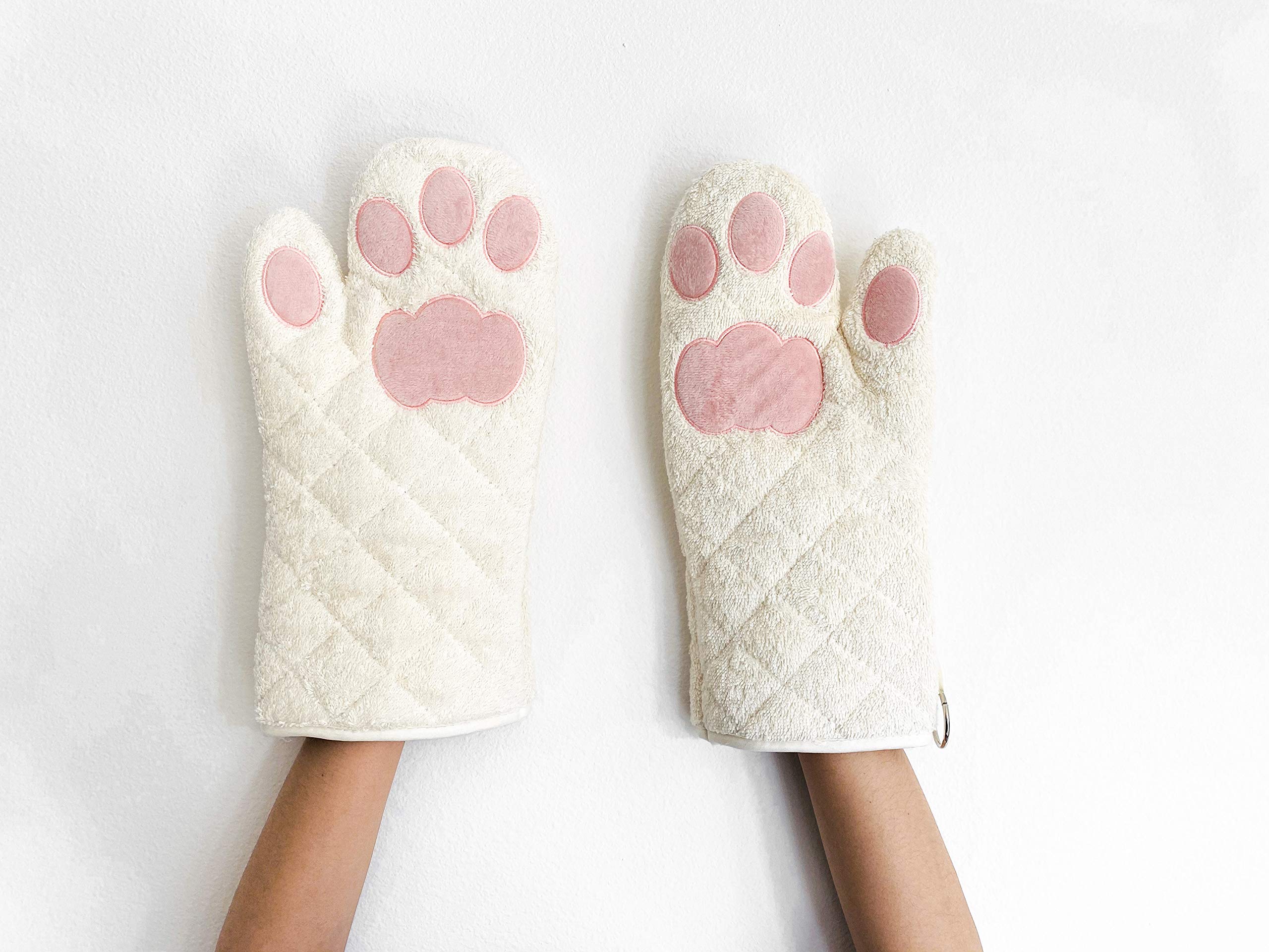 Cricket & Junebug guantes de horno patitas de gato blanco rosa para manipular bandejas con seguridad