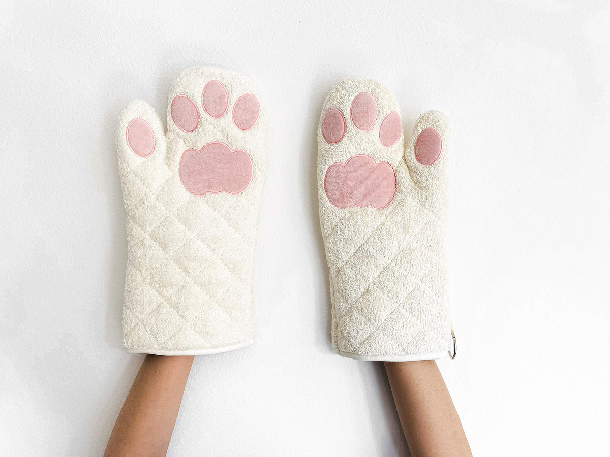 Cricket & Junebug guantes de horno patitas de gato blanco rosa para manipular bandejas con seguridad