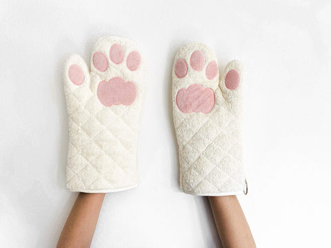 Cricket & Junebug guantes de horno patitas de gato blanco rosa para manipular bandejas con seguridad