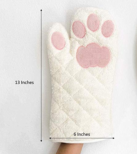 Cricket & Junebug guantes cocina con patitas felinas, color blanco rosado y agarre cómodo