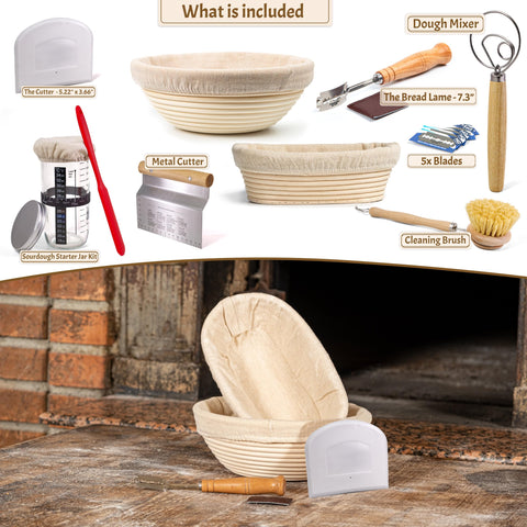 CRISS ELITE kit masa madre: cesta banneton oval de 10 pulgadas para curar la masa.