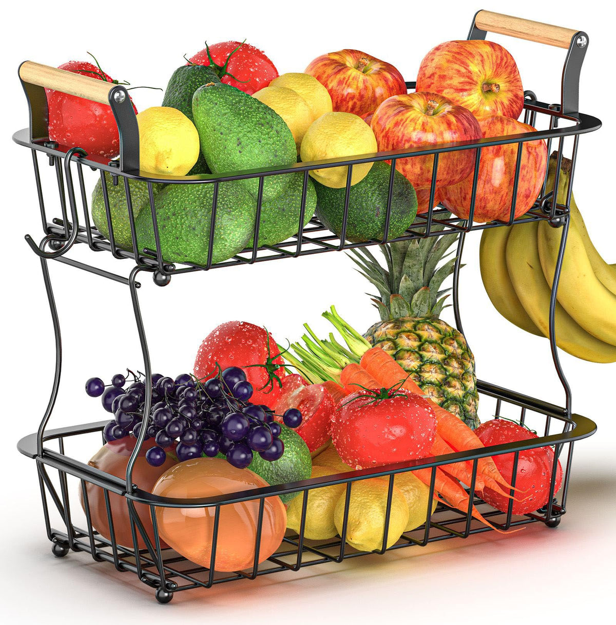 Crixny: soporte-bananas-dos-niveles para encimera, mantiene frutas frescas y organizadas.
