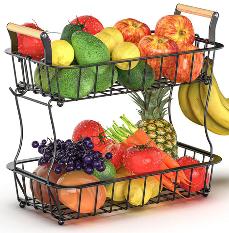 Crixny: soporte-bananas-dos-niveles para encimera, mantiene frutas frescas y organizadas.