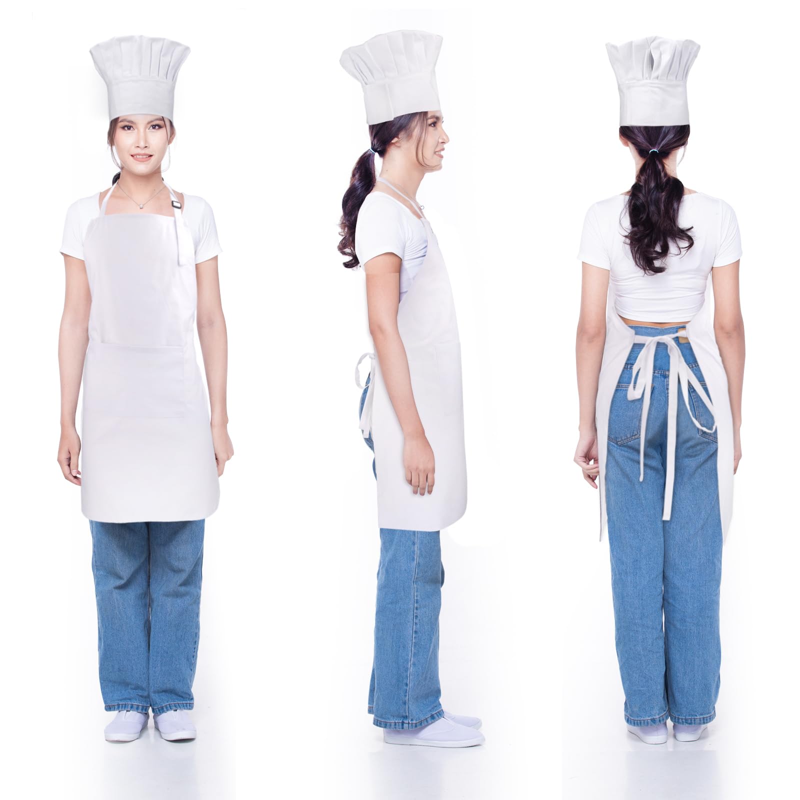 Delantal CRJHNS de cocina, 100 por ciento algodón blanco, ligero y resistente