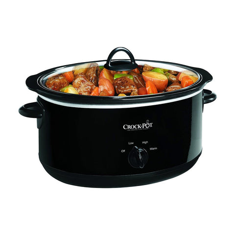 Crock-Pot olla de cocción lenta 8cuartos, exterior negro, ideal para comidas familiares.