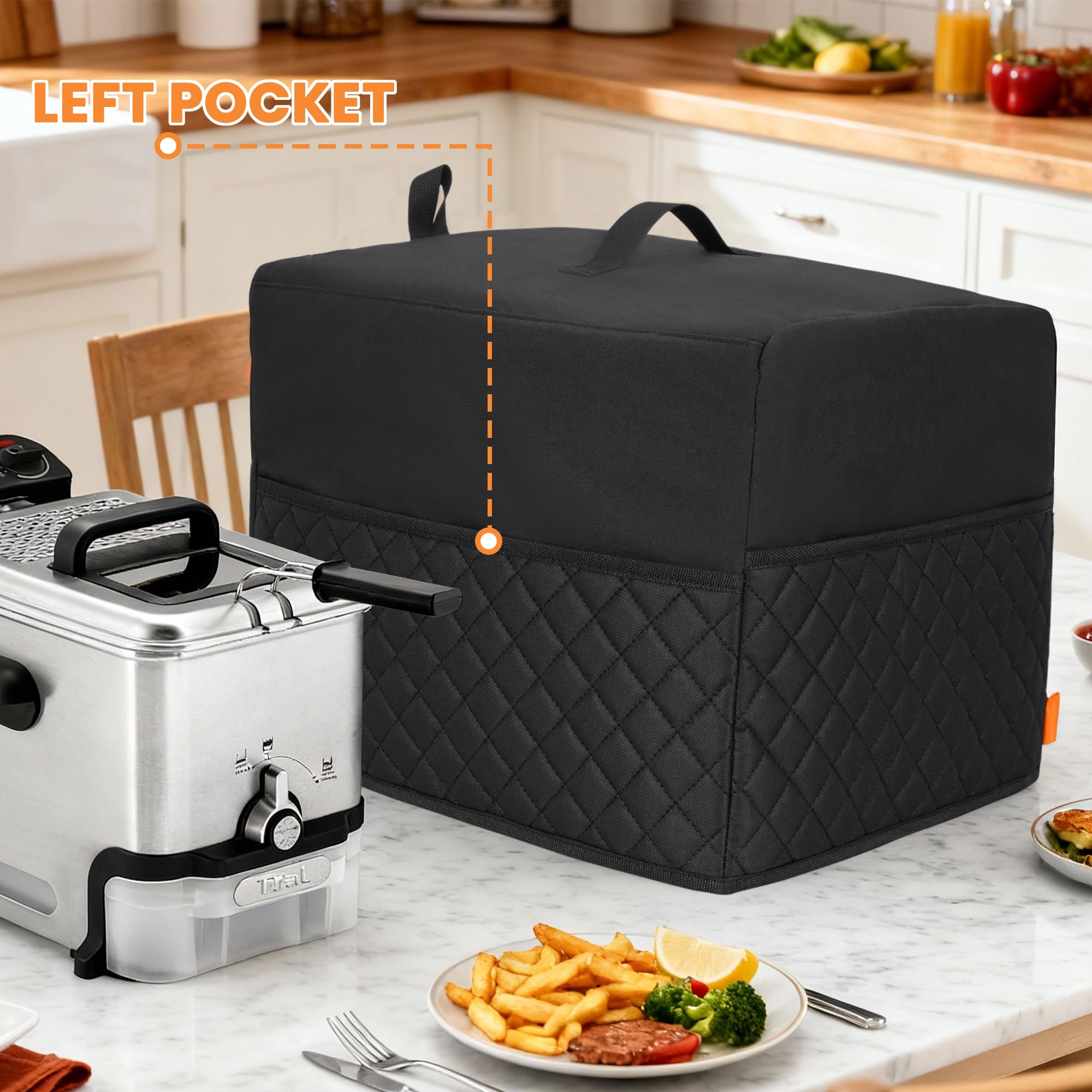 Funda CROTIRAD para freidora-tfal-3-5l-bolsillo-frente guarda recetas y herramientas.