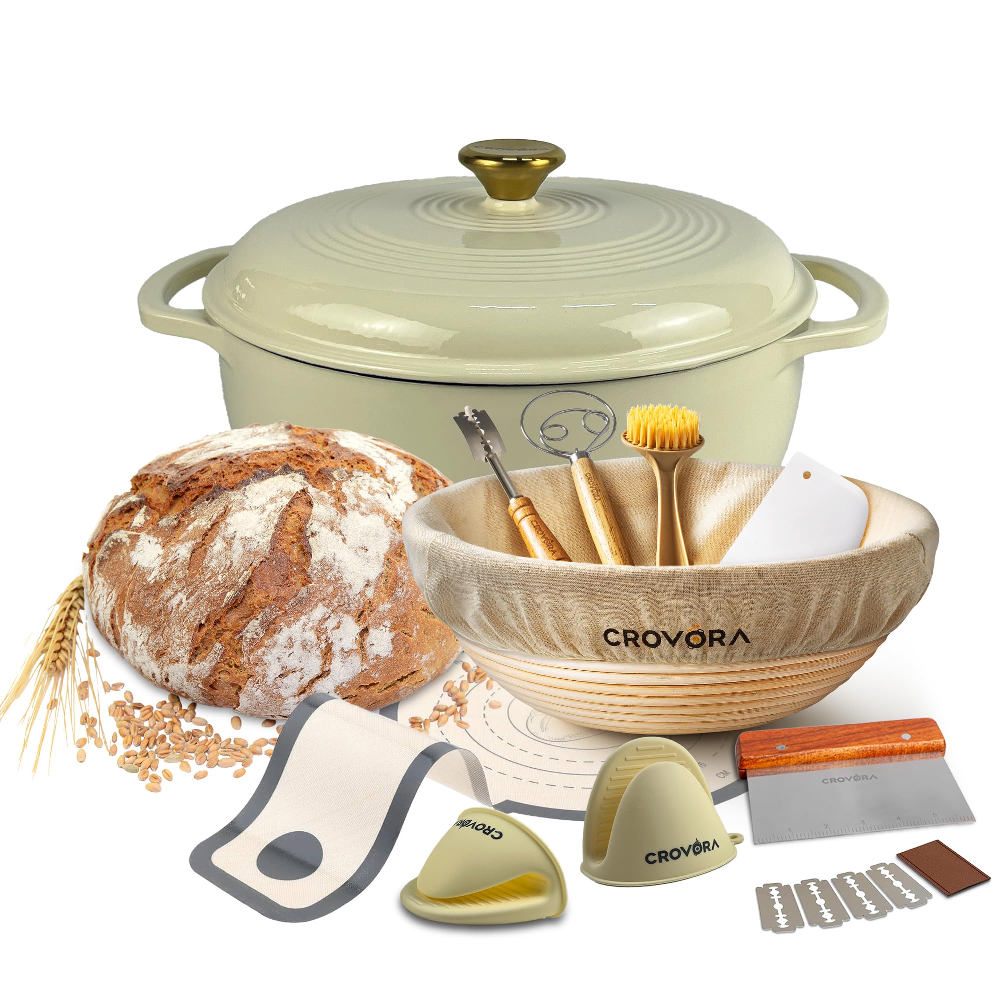 Horno de hierro esmaltado Crovora 6qt con tapa para hornear pan crujiente