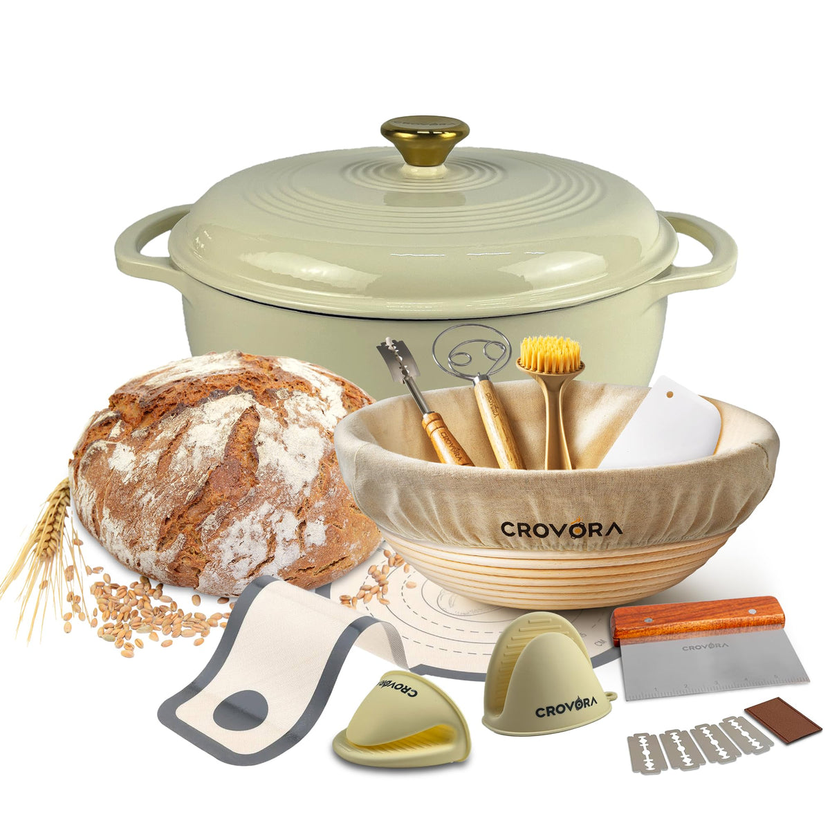 Horno de hierro esmaltado Crovora 6qt con tapa para hornear pan crujiente