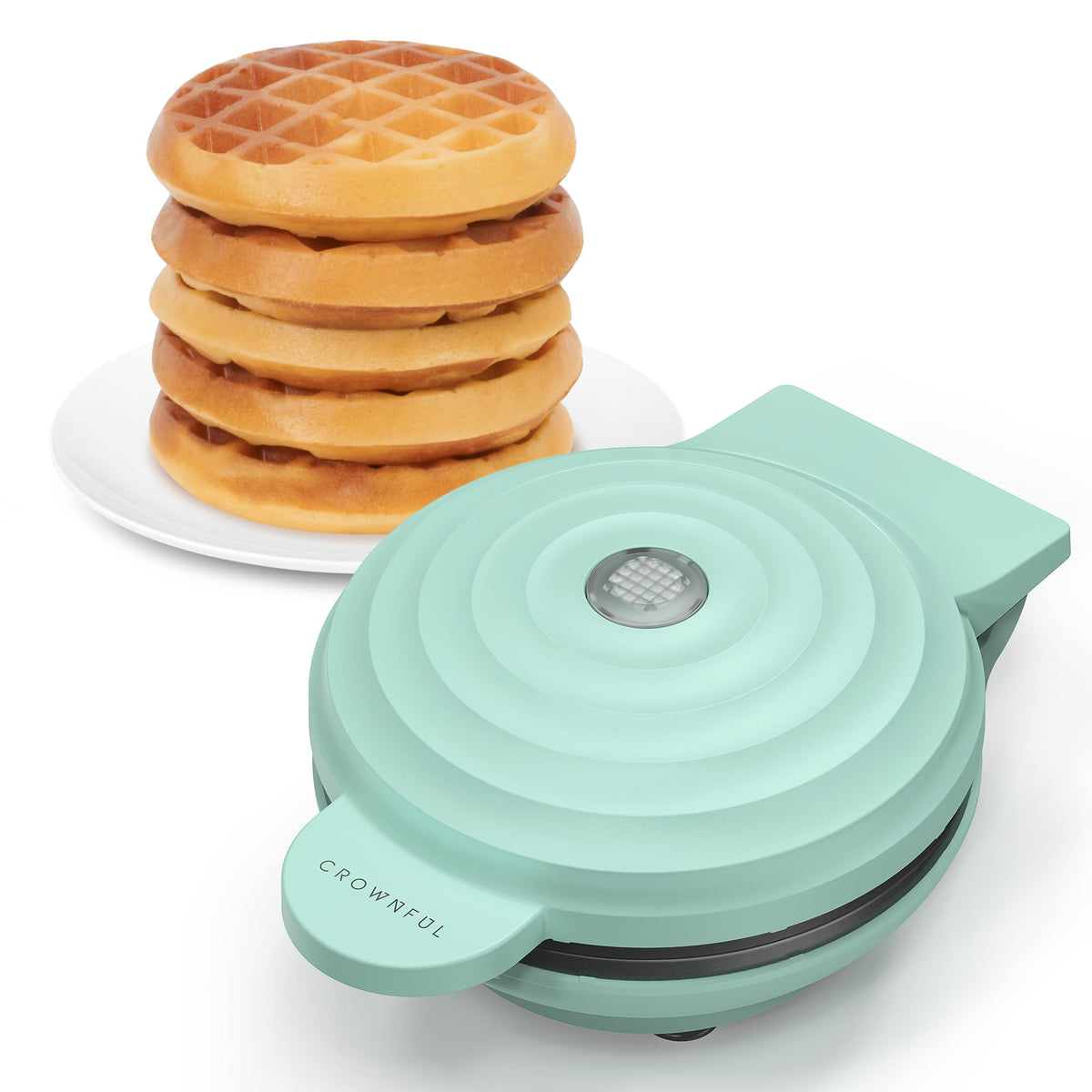 CROWNFUL gofrera mini de 4 pulgadas para desayunos rápidos y crujientes