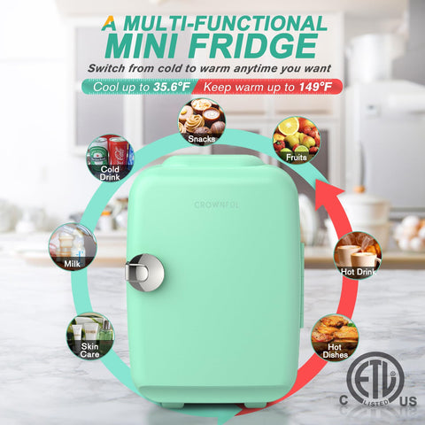 CROWNFUL mininevera 4L ofrece frío y calor con interruptor para cosméticos y bebidas.