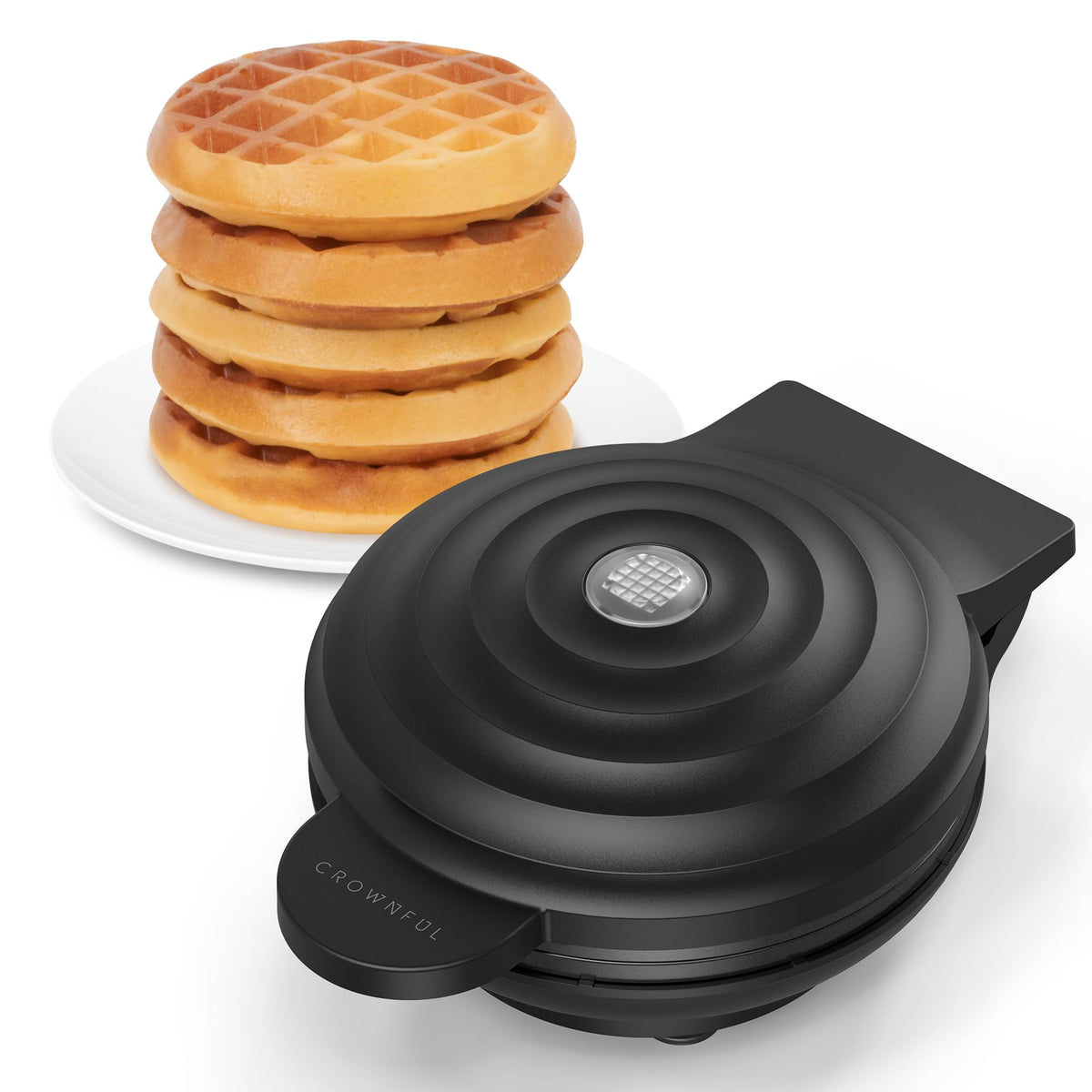 CROWNFUL mini máquina de gofres con diseño compacto para cocinas pequeñas.