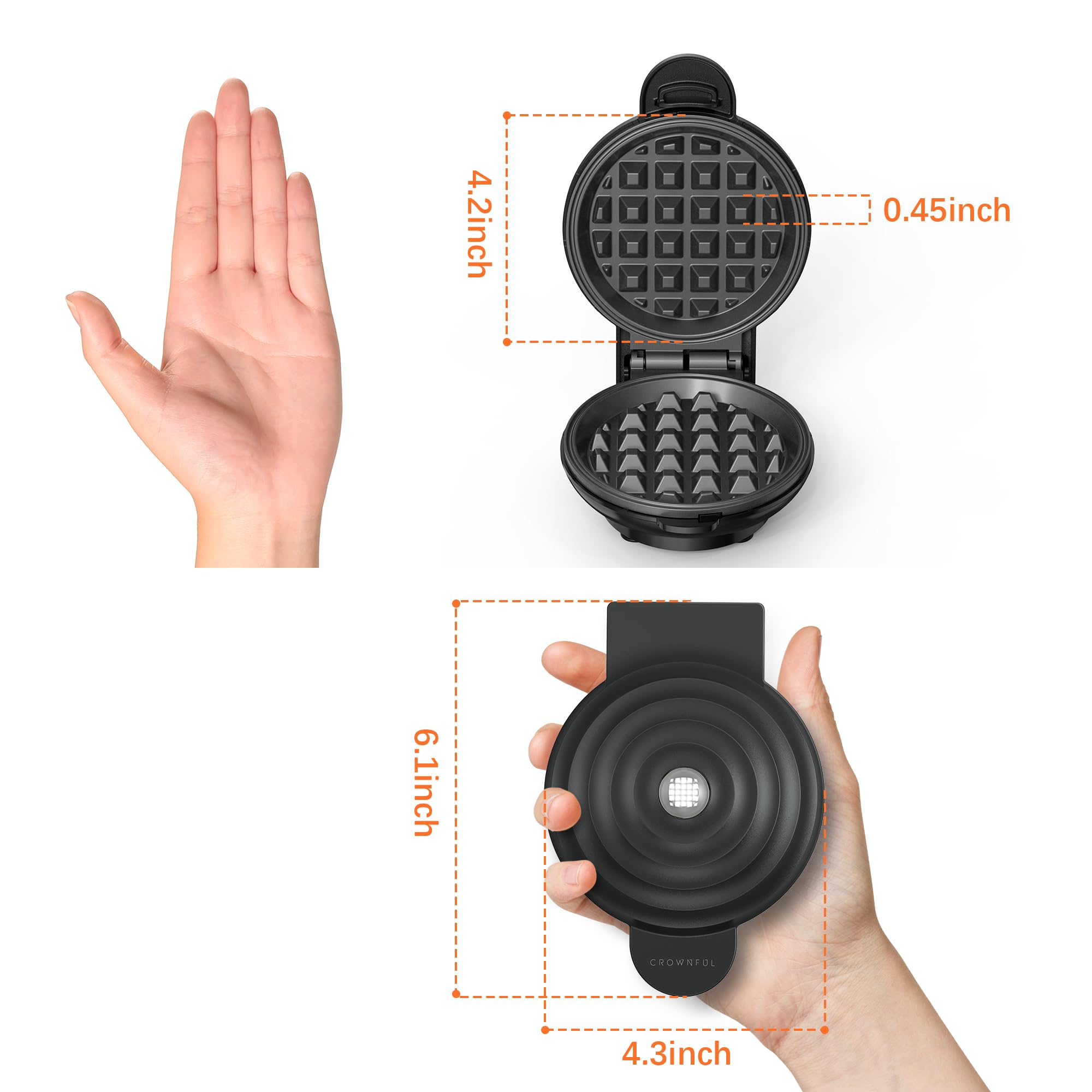 CROWNFUL mini máquina de gofres guía de recetas incluida.