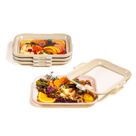 Crudités: bandeja snack portátil rectangular 4-pack crema blanco, ideal para picnics y meriendas en movimiento