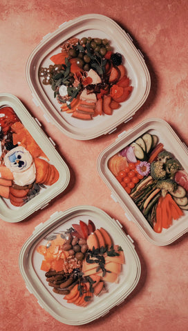 Crudités pack dos bandejas crema para almacenamiento práctico.