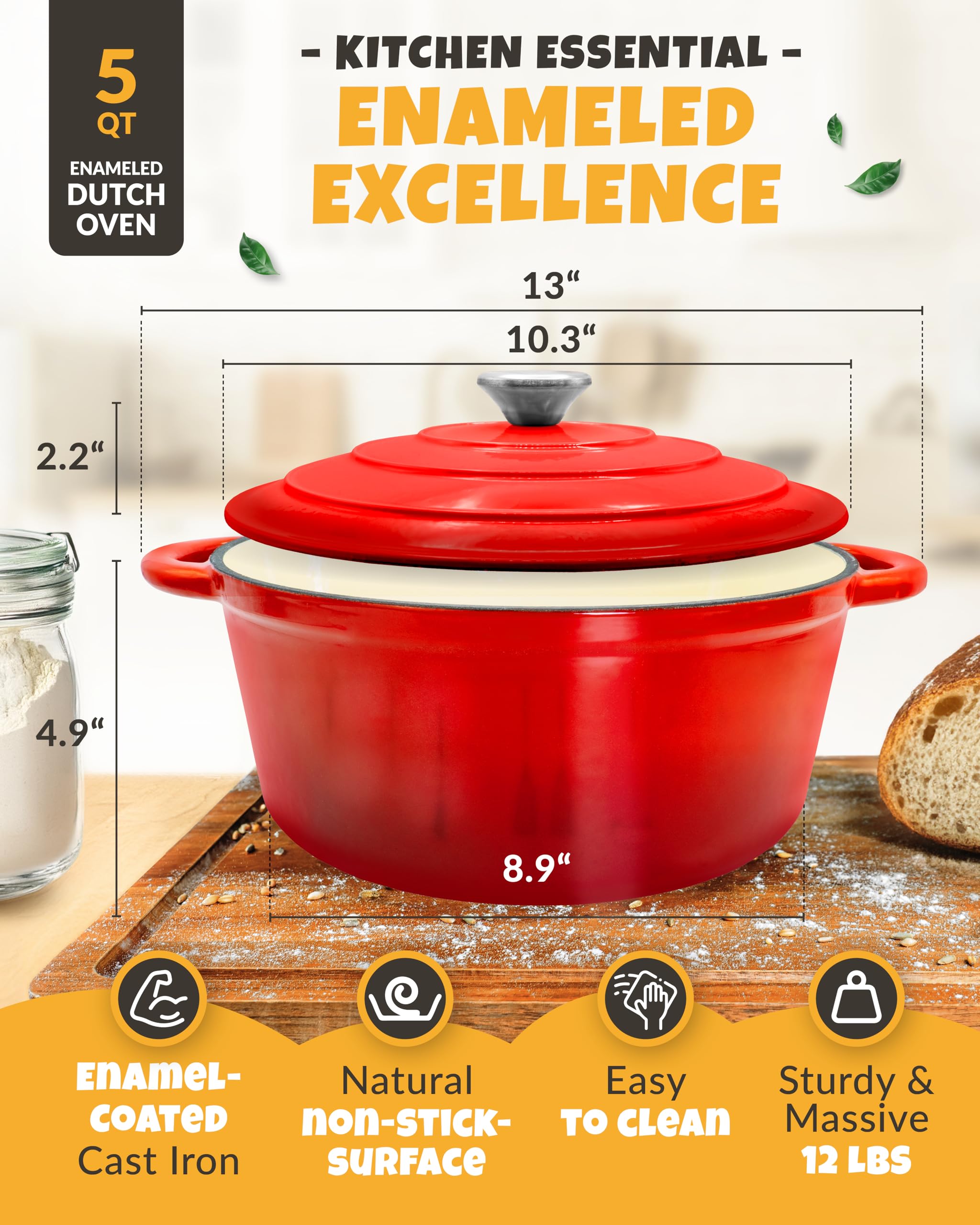 CRUSTLOVE correa de silicona roja para manipular la olla caliente con seguridad.