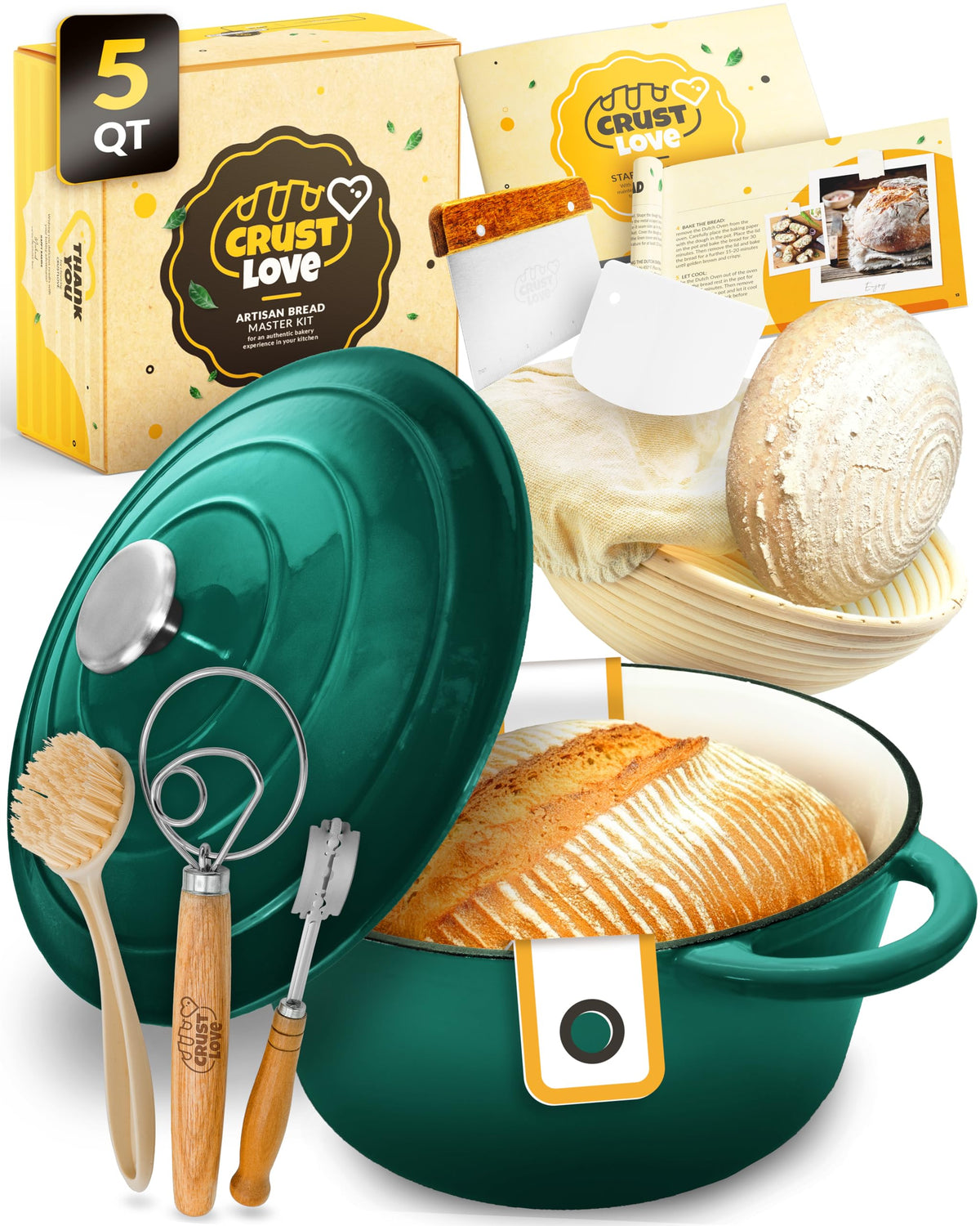 CRUSTLOVE olla holandesa 5 qt con tapa: crujiente perfecto y sabor intenso.
