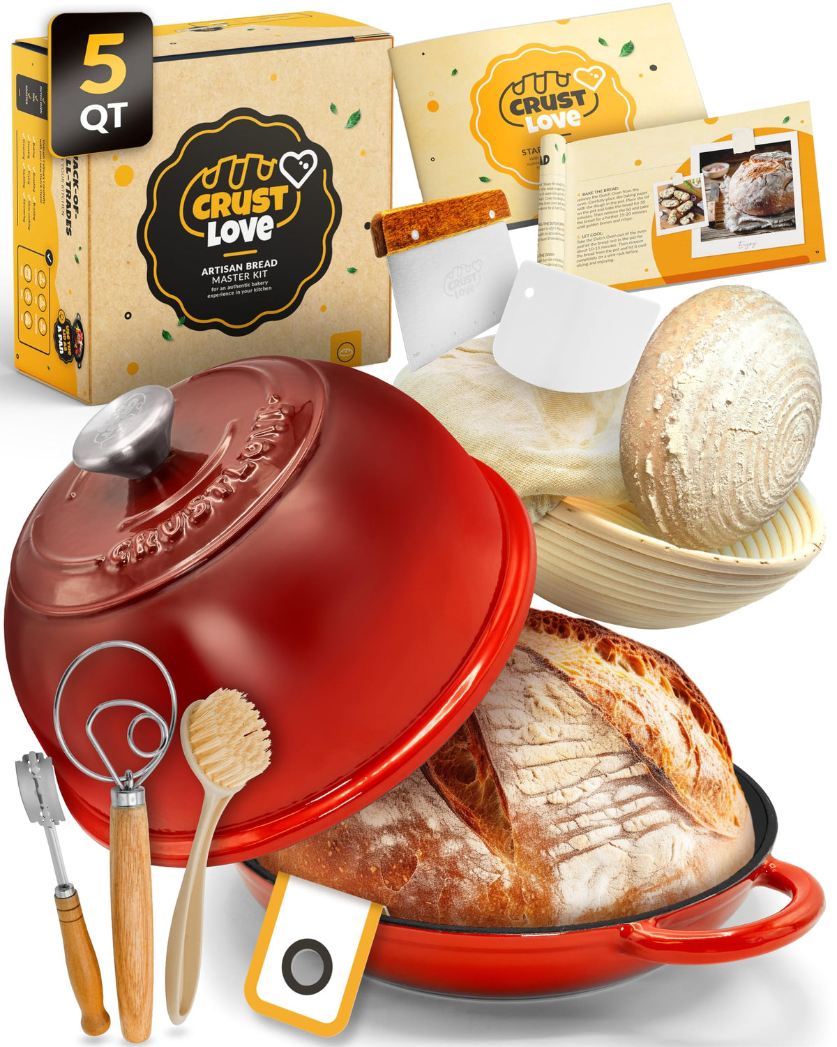 CRUSTLOVE Horno de pan en esmalte 5 cuartos con tapa para corteza crujiente y cocción uniforme