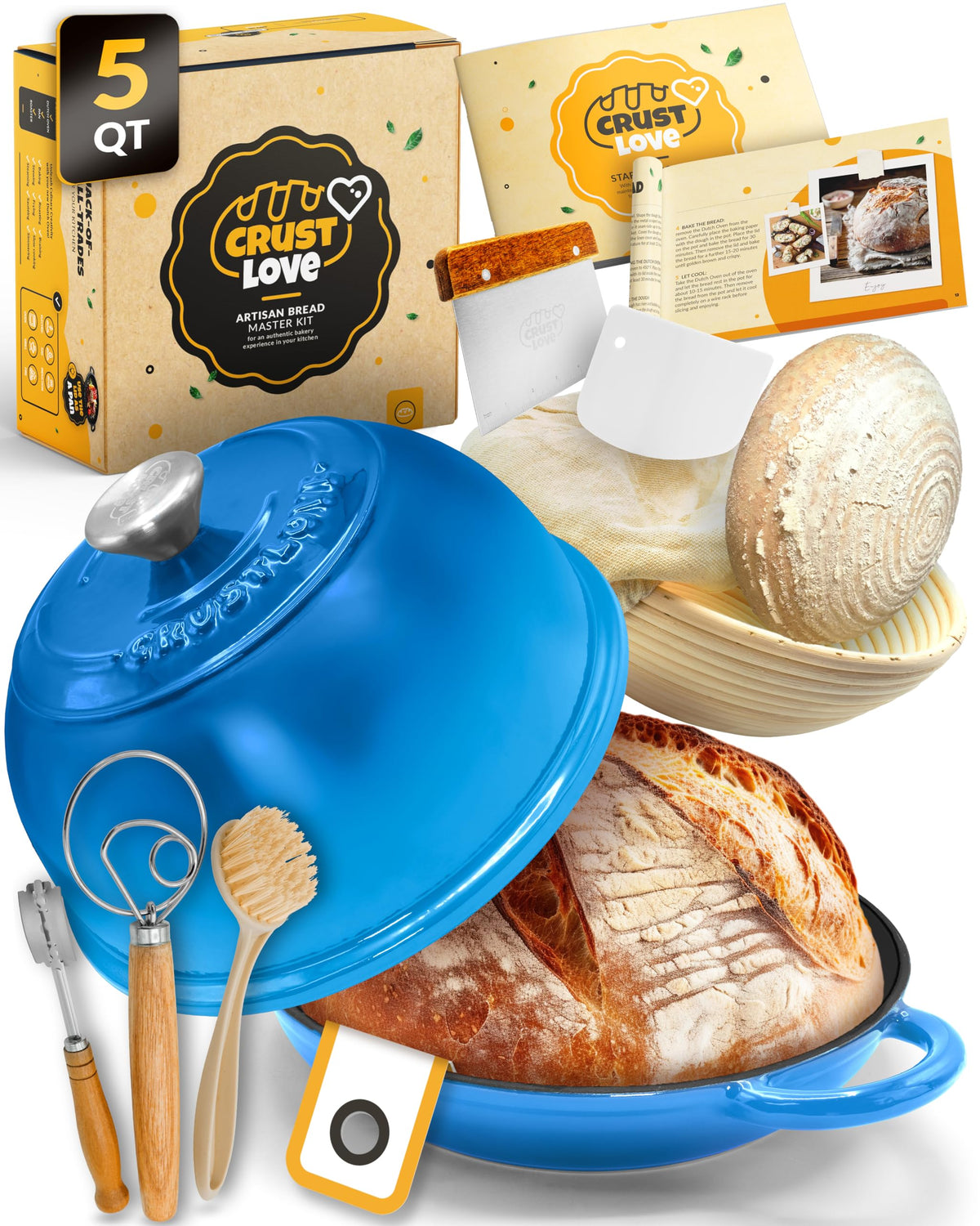 CRUSTLOVE Horno de pan esmaltado 5qt con tapa para corteza crujiente.