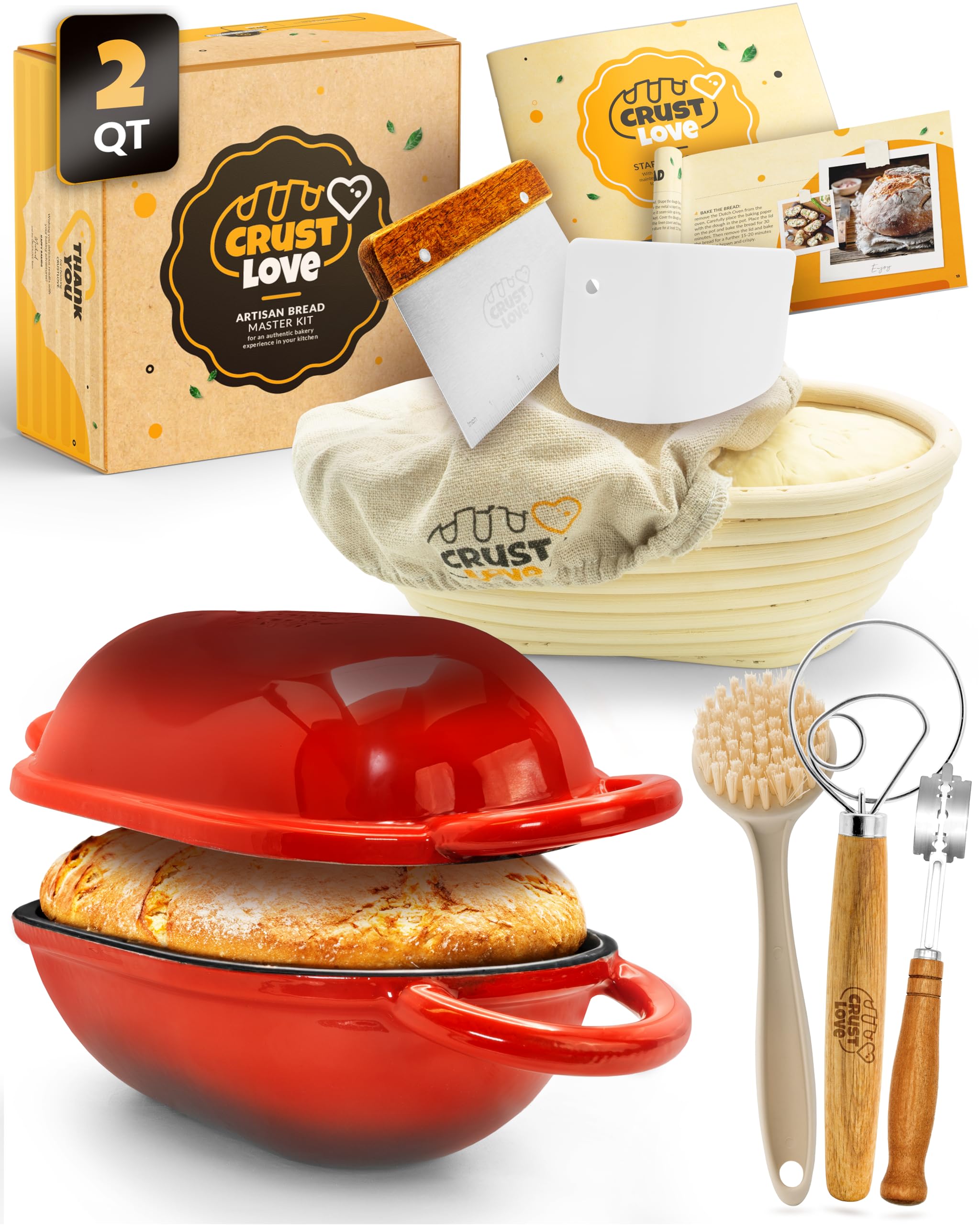 CRUSTLOVE Horno esmaltado ovalado 2qt con tapa para cocción uniforme y crujiente.