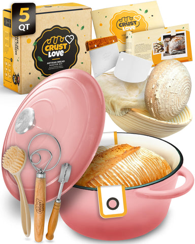 CRUSTLOVE olla de hierro esmaltado 5qt con tapa para pan, cocción uniforme.