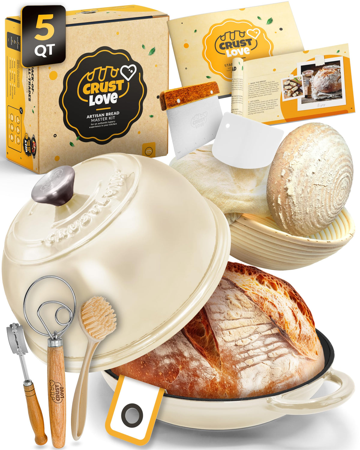 CRUSTLOVE horno holándes esmaltado 5qt para panes con costra crujiente.