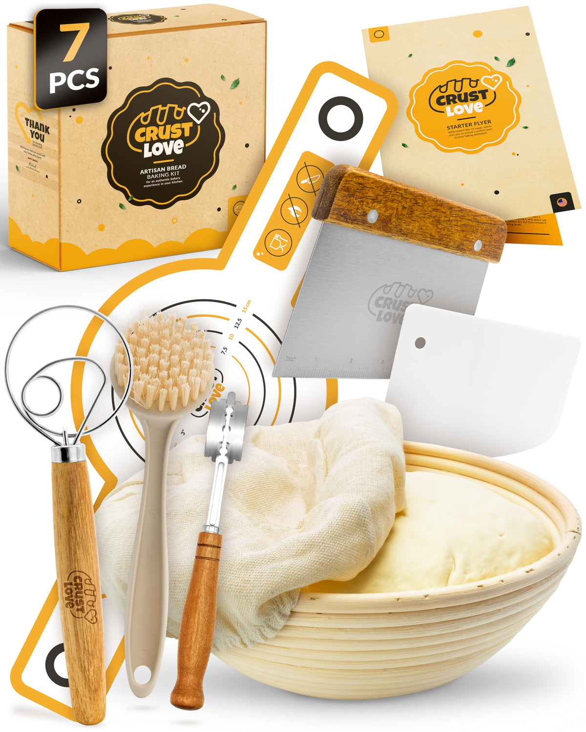 CRUSTLOVE kit de masa madre con banneton para fermentación artesanal