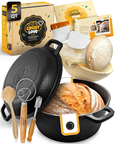 CRUSTLOVE olla de hierro fundido 5QT con tapa, para pan crujiente y uniforme.
