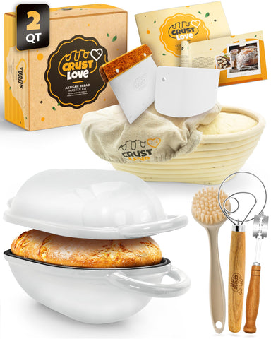 CRUSTLOVE: Olla de hierro esmaltada oval con tapa para hornear pan con calor uniforme.