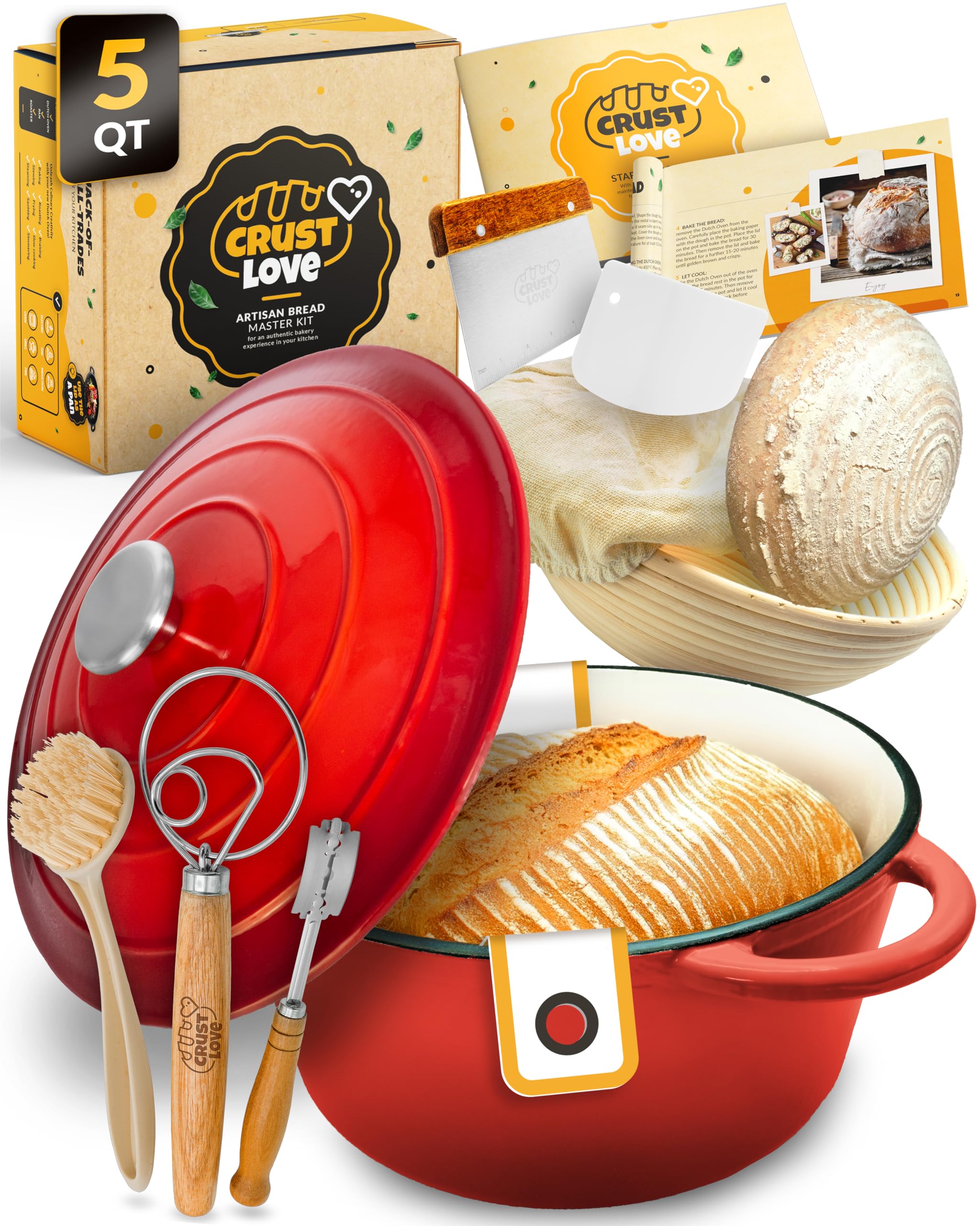 CRUSTLOVE olla de hierro esmaltado 5qt con tapa para hornear pan crujiente.