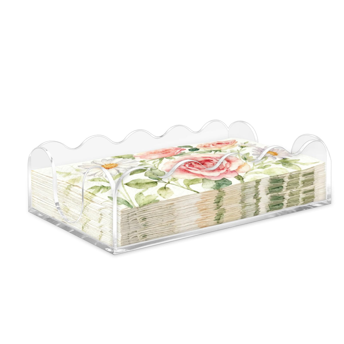 Cryozeo porta-servilletas acrílico transparente con diseño en U festoneado para mesa elegante.