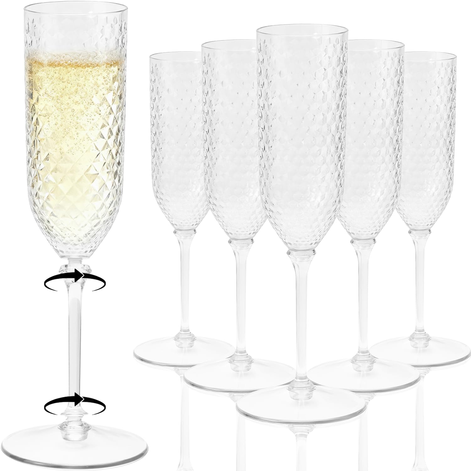 CrysParty copas de champagne acrílicas transparentes, paquete de 24, ideales para bodas.
