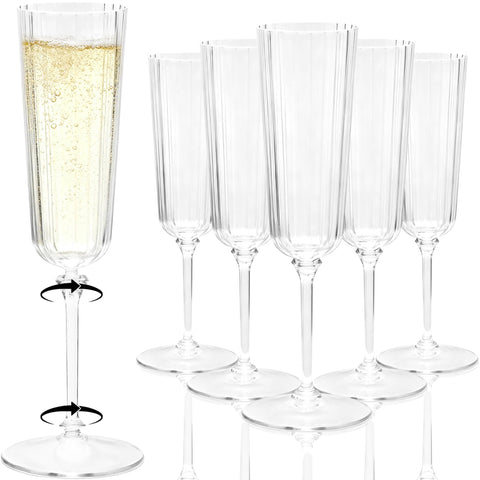 CrysParty copas champán plásticas de 6oz con detalle de rayas para fiestas.