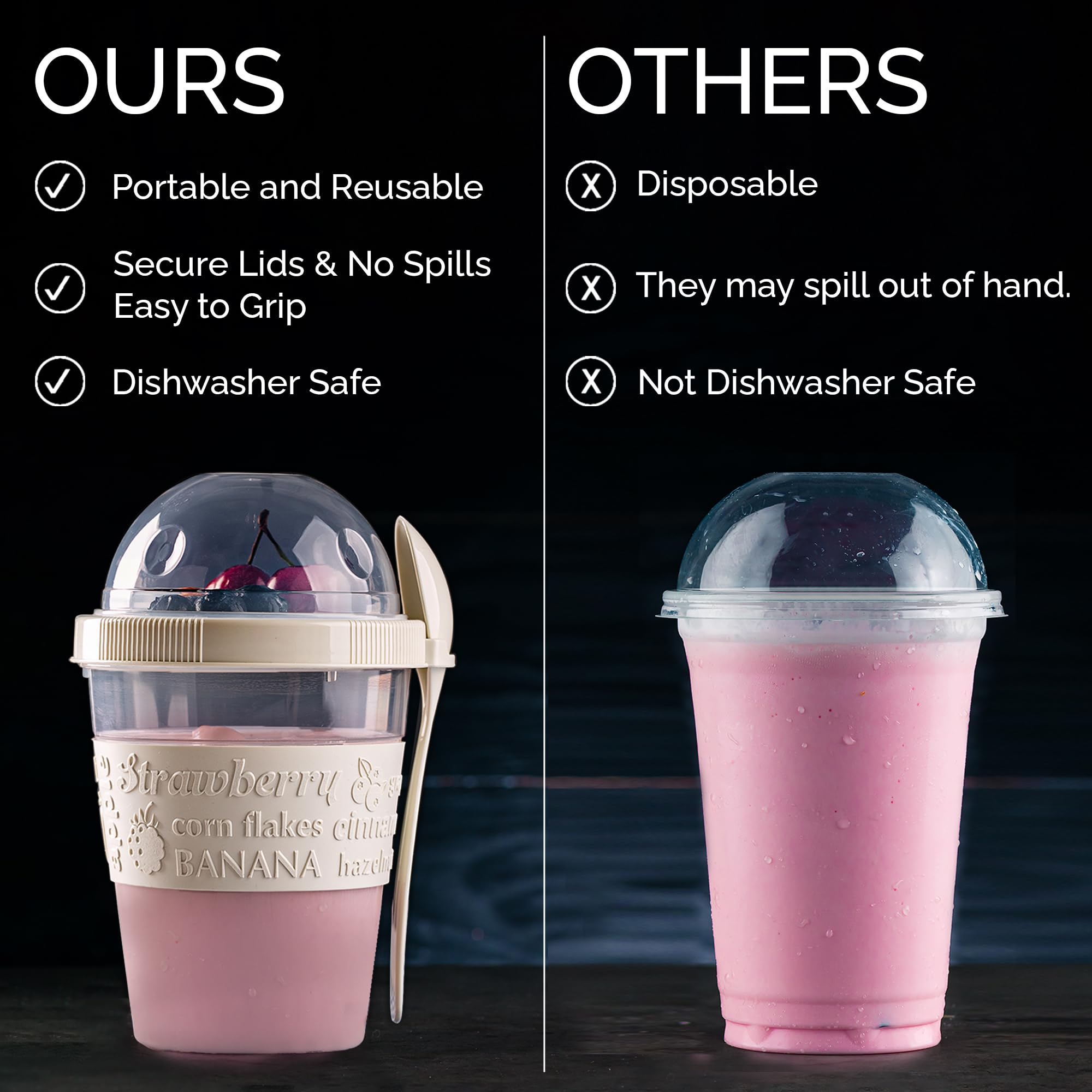 Crystalia compartimentos para toppings y cereal, controla tu balance de sabores.