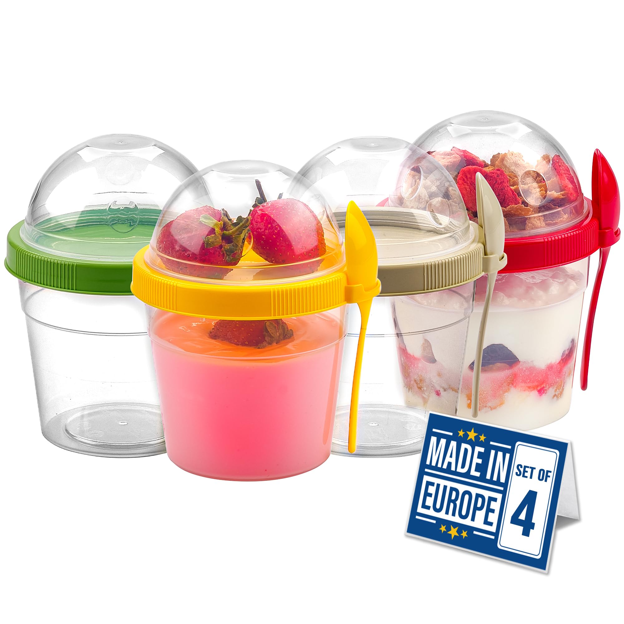 Crystalia copas yogur portatil con tapa y cuchara para desayunos rapidos