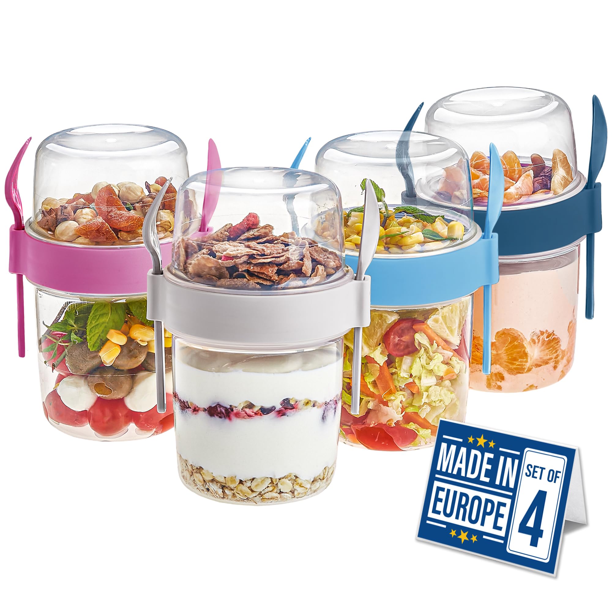 Crystalia Parfait Vaso 22oz con tapa y cuchara, ideal para transportar yogur y granola sin derrames.
