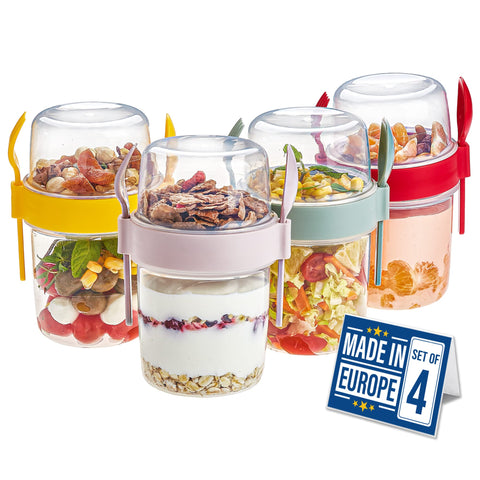 Crystalia Parfait 22oz con tapa y cuchara, ideal para desayunos sin derrames.