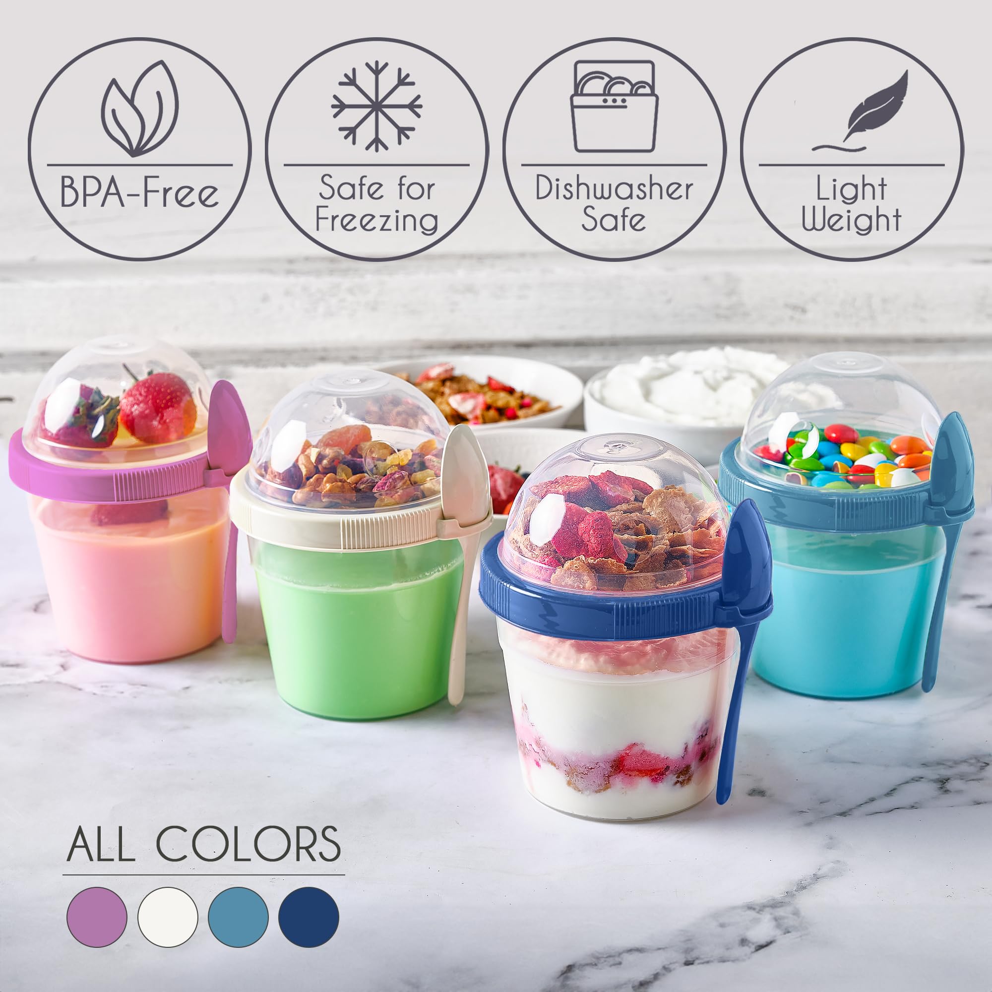 Crystalia vaso yogur para llevar 17oz con tapa segura para transporte.