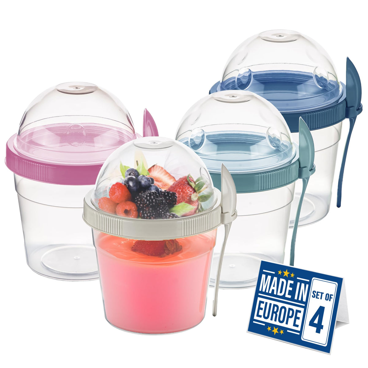 Crystalia yogur para llevar 17oz con tapa y coberturas, ideal para llevar.