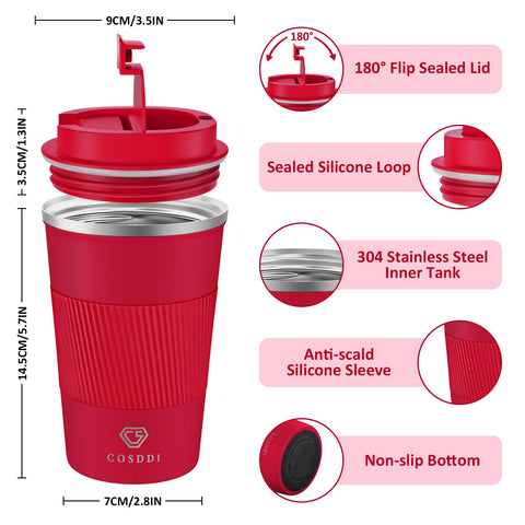 CS COSDDI taza termica 12oz diseño estrecho, fácil de agarrar y cabe en portavasos.