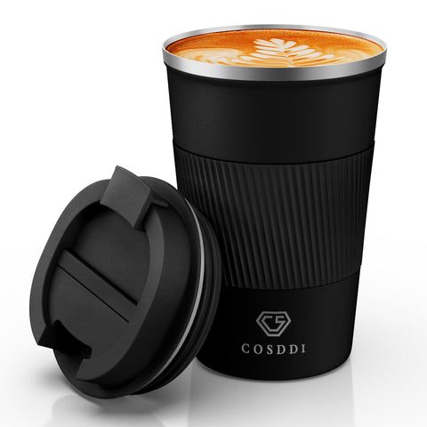 CS COSDDI Taza aislada de acero inoxidable 12 onzas con tapa hermética evita derrames.