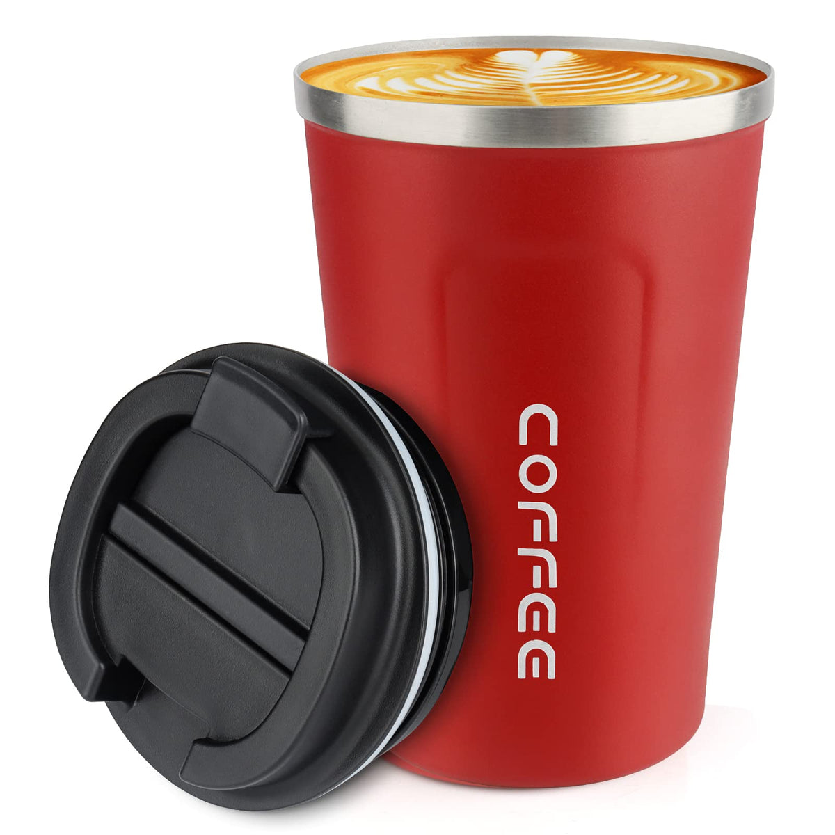 CS COSDDI tumbler frontal rojo, mantiene bebidas calientes por horas, ideal para viajes.