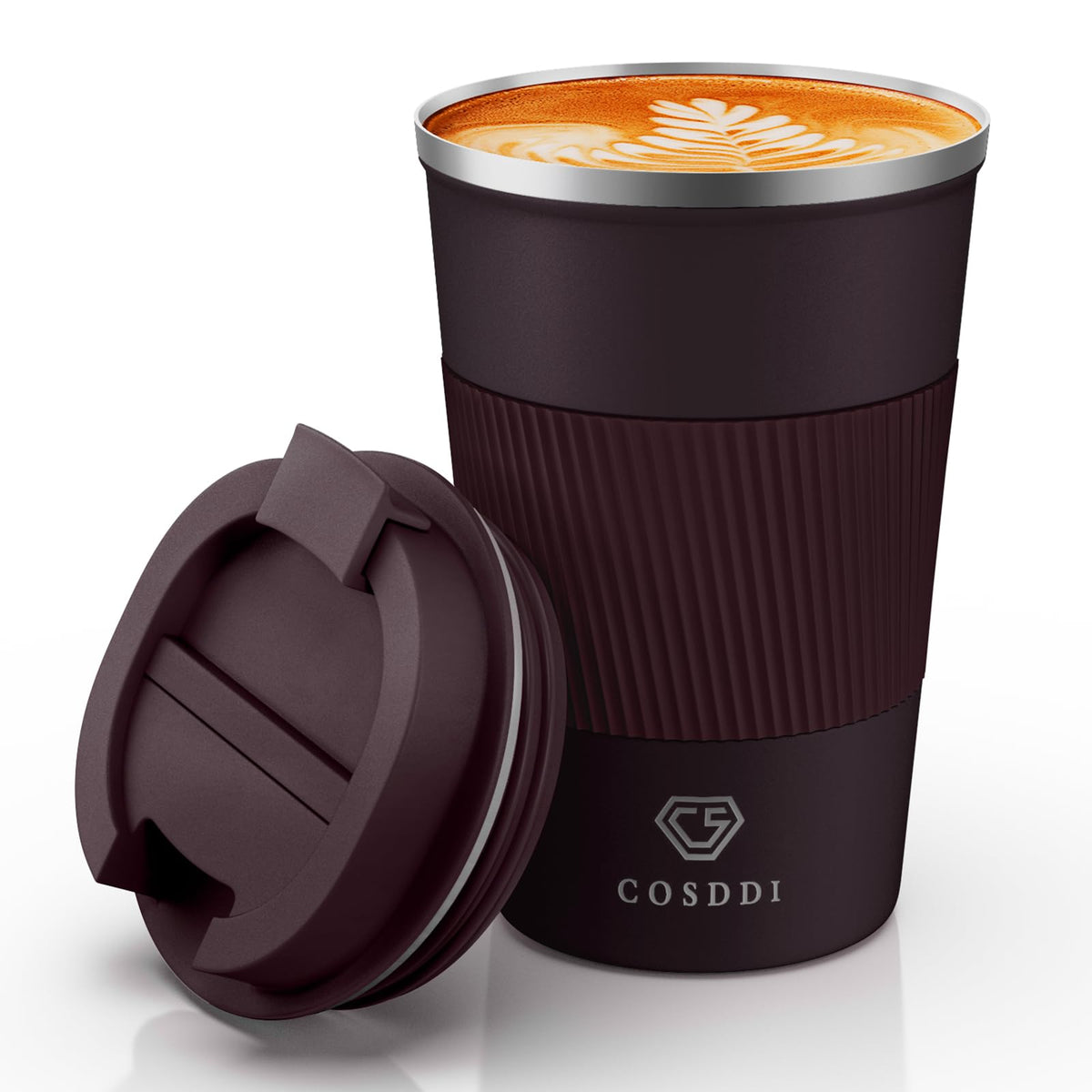 CS COSDDI vaso térmico 12oz marrón frente, ideal para mantener el café caliente.