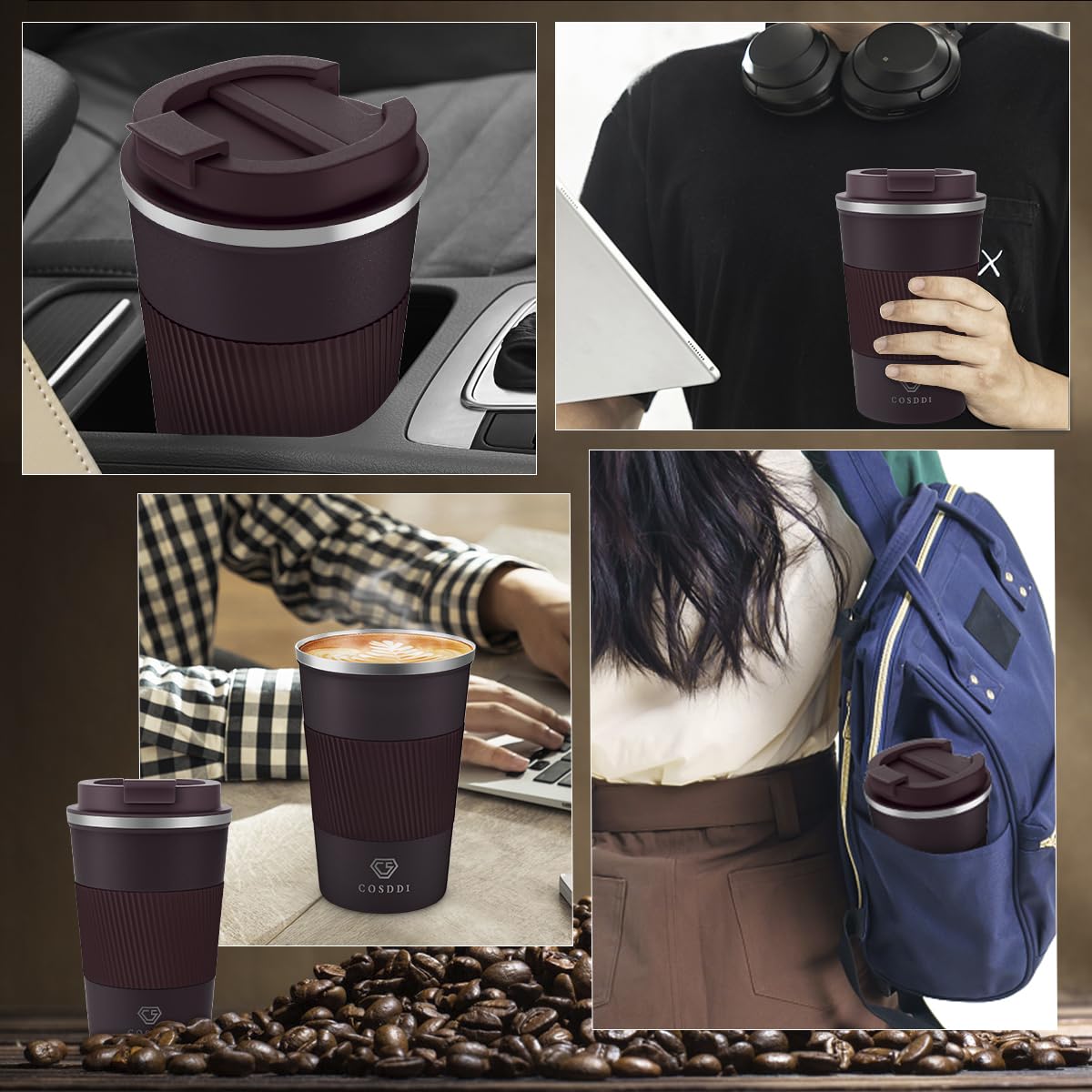 CS COSDDI vaso térmico 12oz marrón limpieza a mano recomendada.