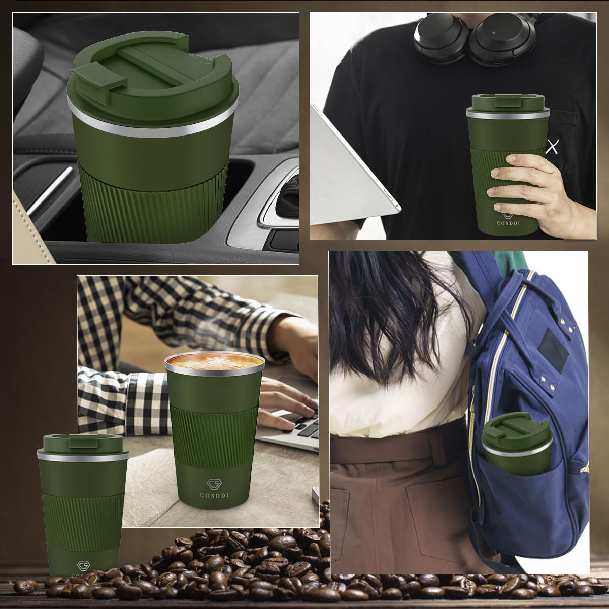 CS COSDDI vaso térmico compatible con porta-copas, viaje cómodo.