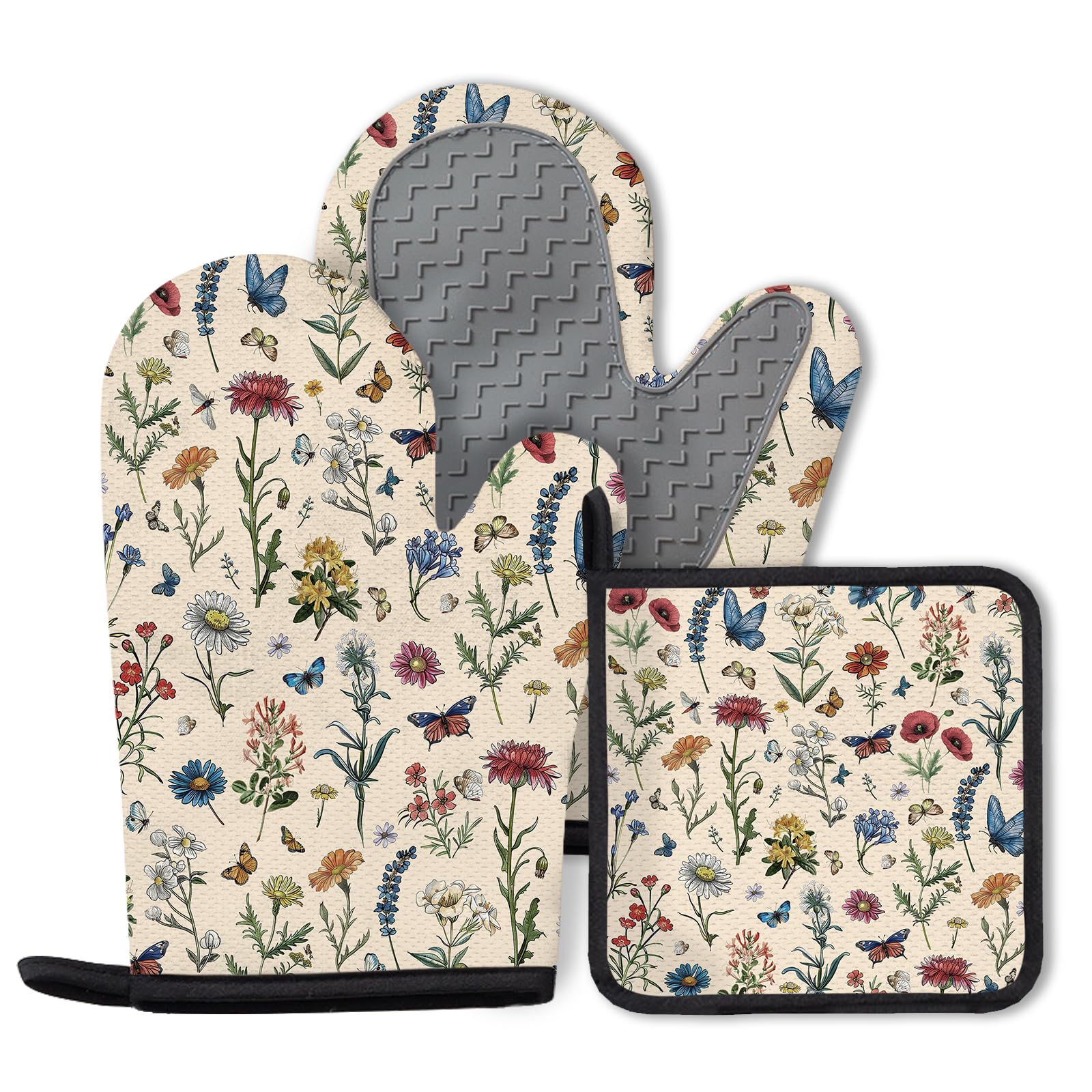 Guante CTATDIOP de horno con flor vintage para protección al cocinar.